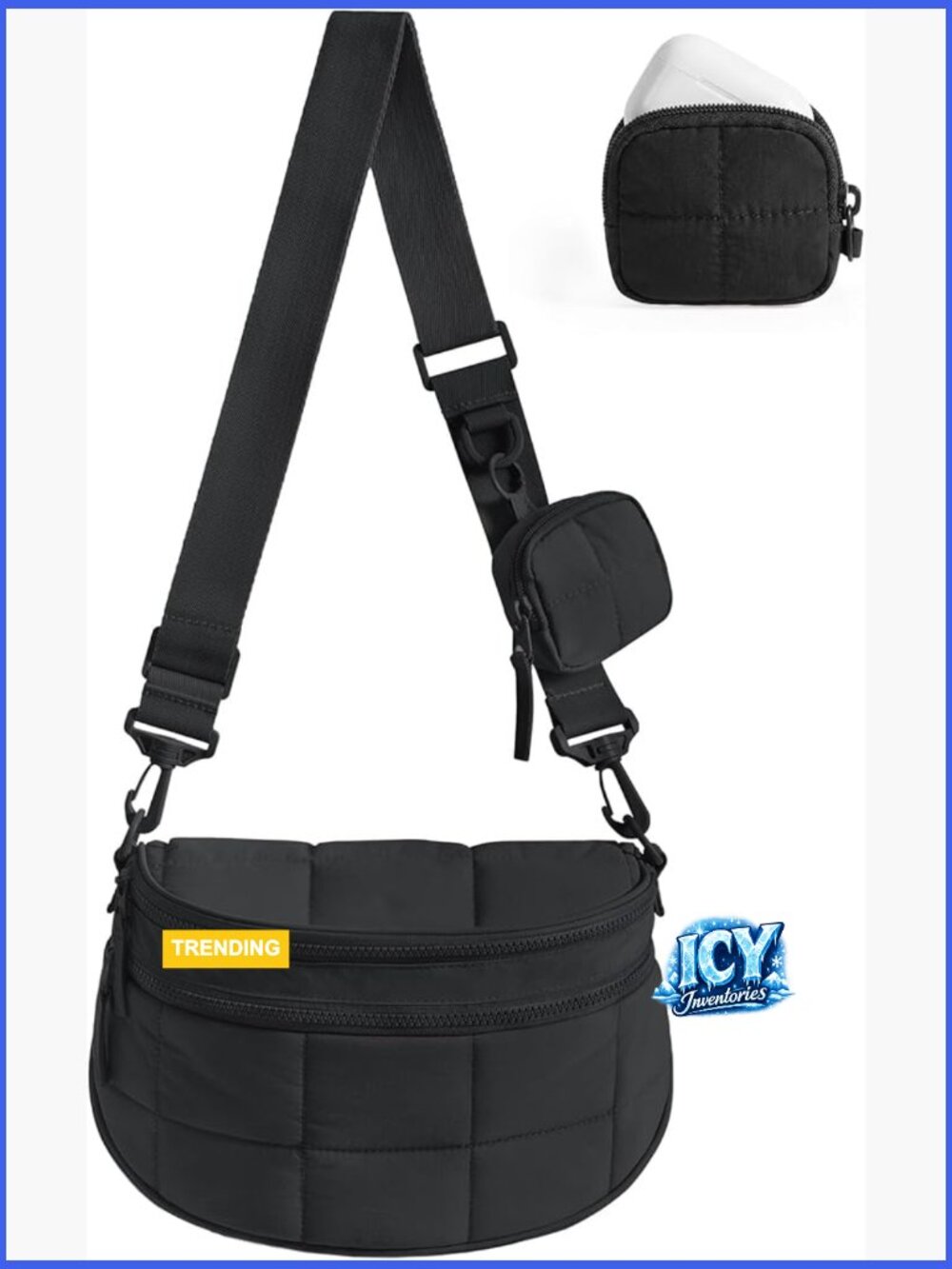 Quilted Puffer Crossbody Bag with Detachable Pouch, 2-in-1 Set, Travel